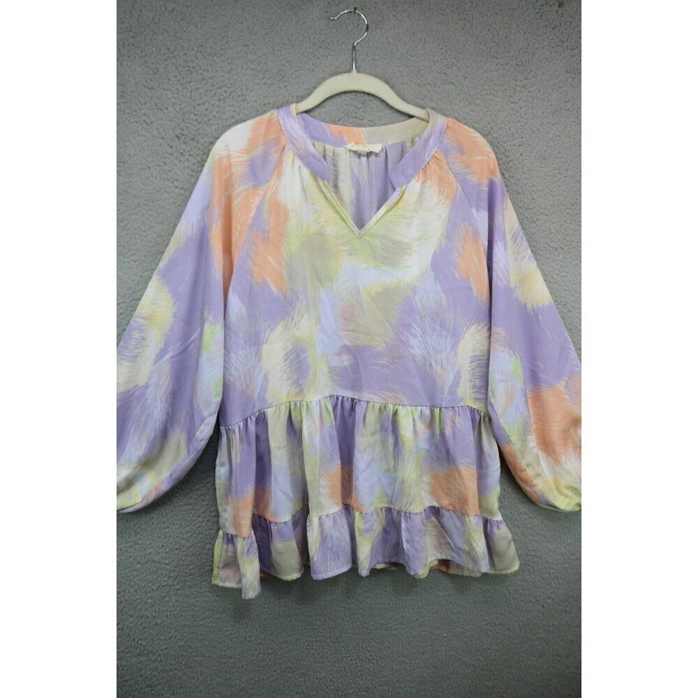 Entro Long Balloon Sleeve Tiered Ruffle Tunic-Size Medium-BOHO